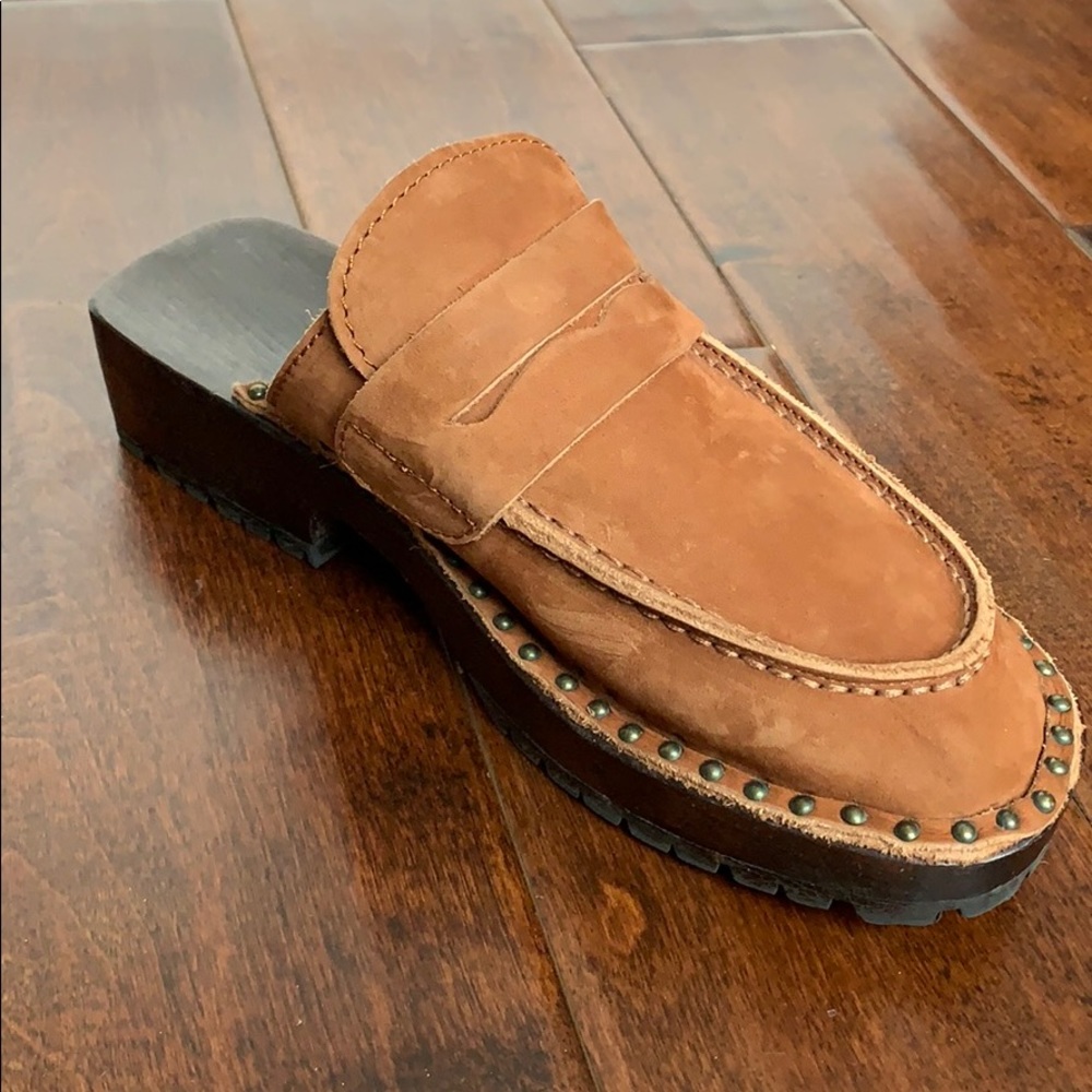 Studded Tan Suede Clogs - Picture 2 of 6